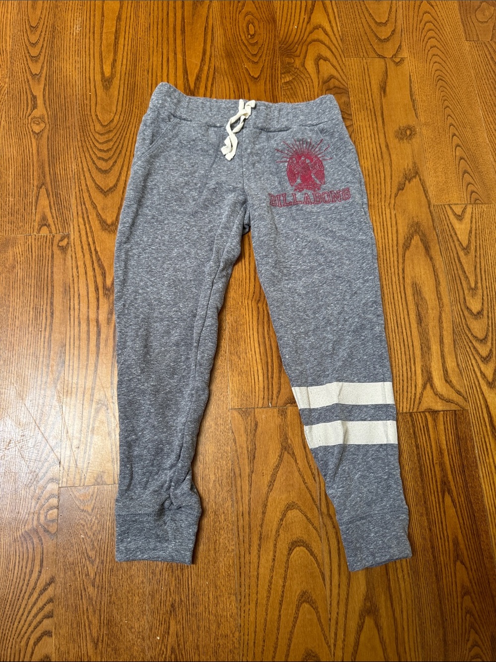 Billabong Gray Jogger Pants with Ivory Stripes and Maroon Logo